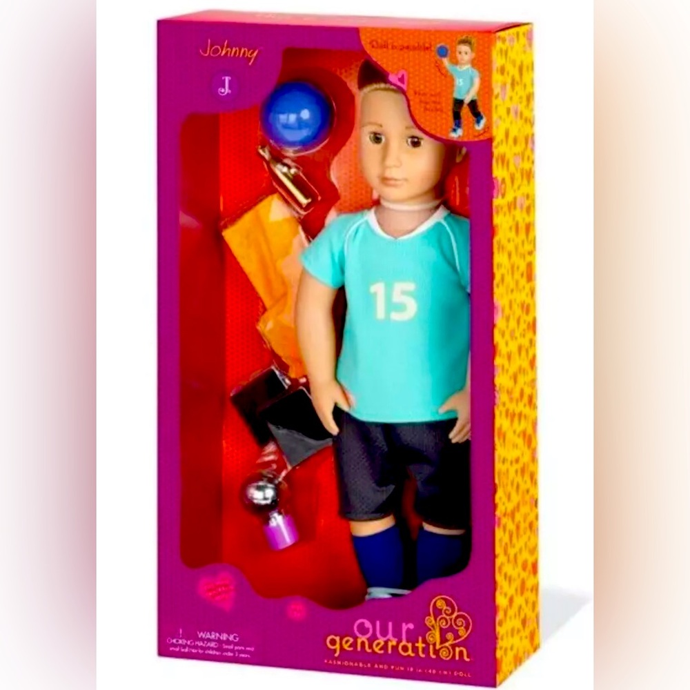 🇺🇸 Our Generation JOHNNY 18" Volleyball Boy Doll Blonde Hair/Brown Eyes - NEW